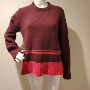J Crew Lambswool Crewneck Sweater Maroon Pink Stripe L